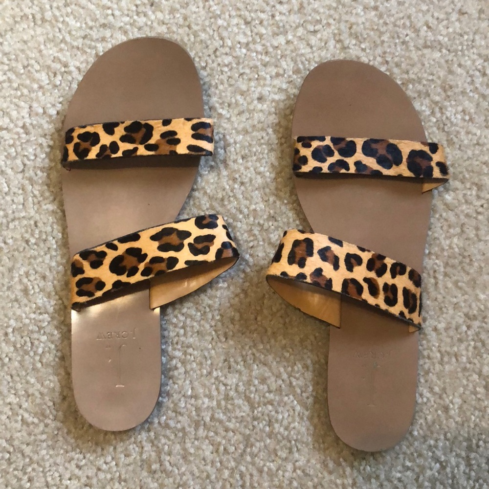 J Crew Leopard Slide Sandals